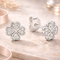 Damen Ohrstecker 925 Sterling Silber rhodiniert mit 24 Zirkonia weiß Kleeblatt