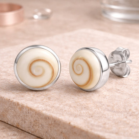 Damen Ohrstecker aus 925er Sterling Silber mit Muschel weiß 15mm - Silberschmuck