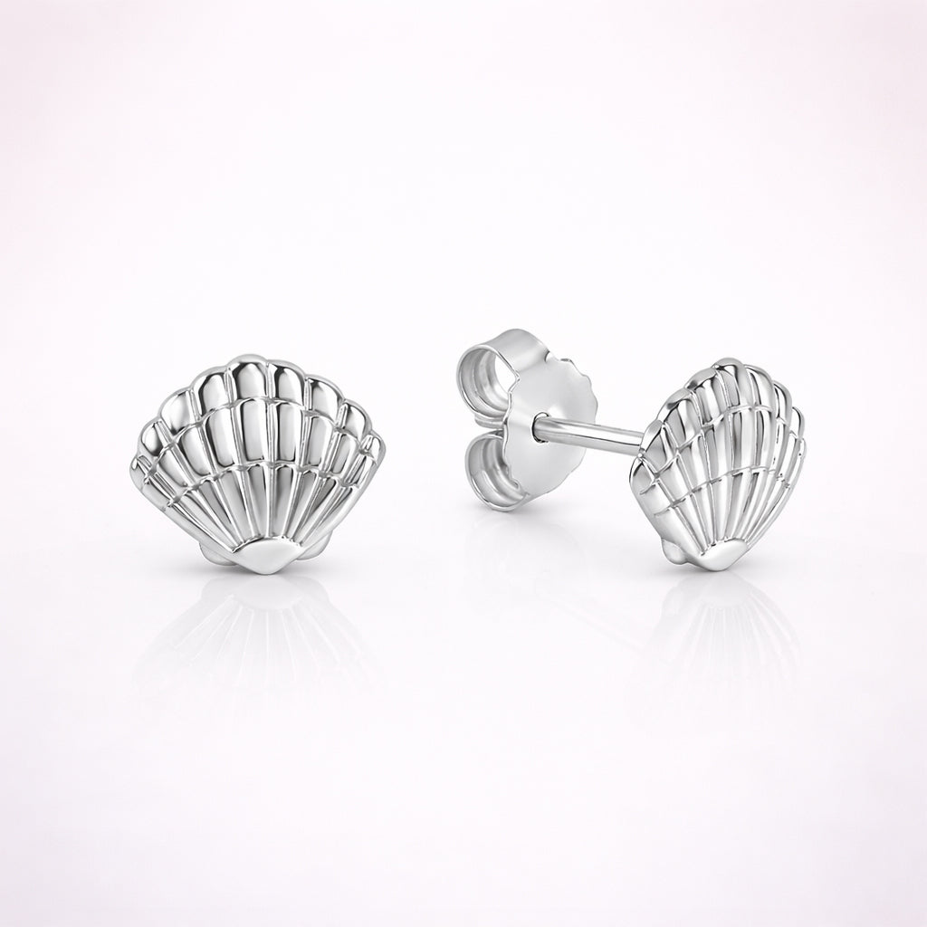 Damen Ohrstecker 925 Sterling Silber Muschel rhodiniert 9mm