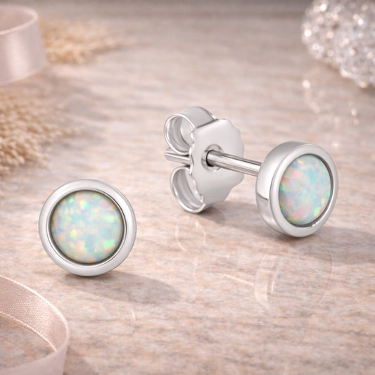 Ohrstecker Damen 925 Sterling Silber Opal 5,5mm rund - rhodiniert oder vergoldet