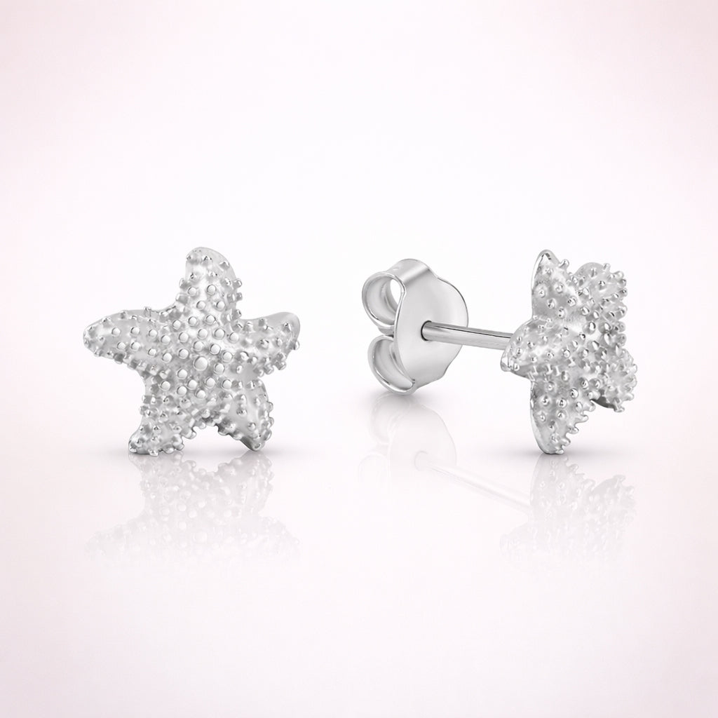 Damen Ohrstecker 925 Sterling Silber rhodiniert Seestern strukturiert - 8mm