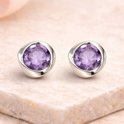 Ohrstecker Damen 925 Sterling Silber rhodiniert Amethyst lila - 5mm