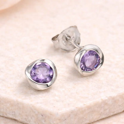 Ohrstecker Damen 925 Sterling Silber rhodiniert Amethyst lila - 5mm