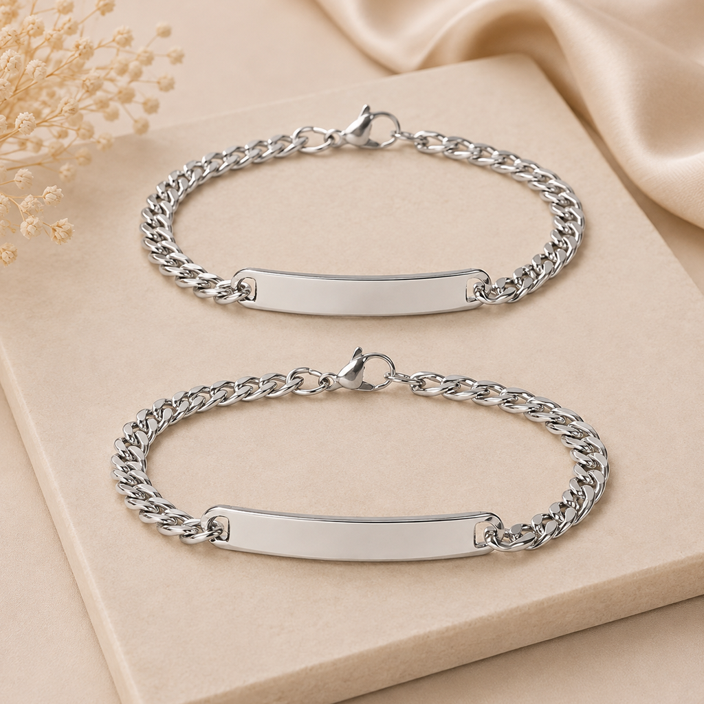 Partnerarmband Set aus 925 Sterling Silber mit Gravur - Panzerarmbänder 19 & 21 cm