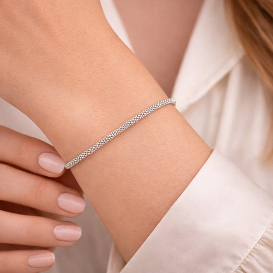 925 Sterling Silber Popcornarmband getragen am Handgelenk