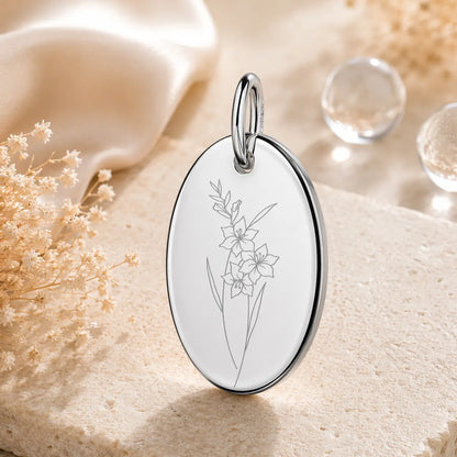 Anhänger Damen 925 Sterling Silber rhodiniert Geburtsblume Gravur - 15mm