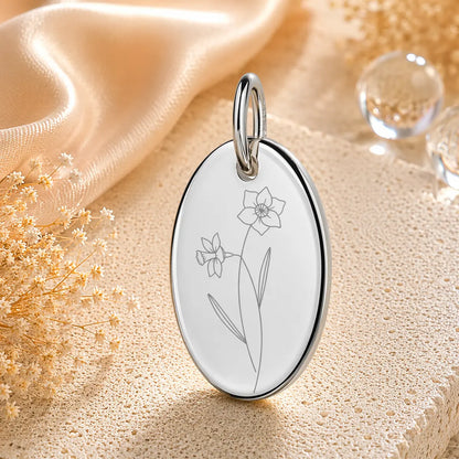 Anhänger Damen 925 Sterling Silber rhodiniert Geburtsblume Gravur - 15mm