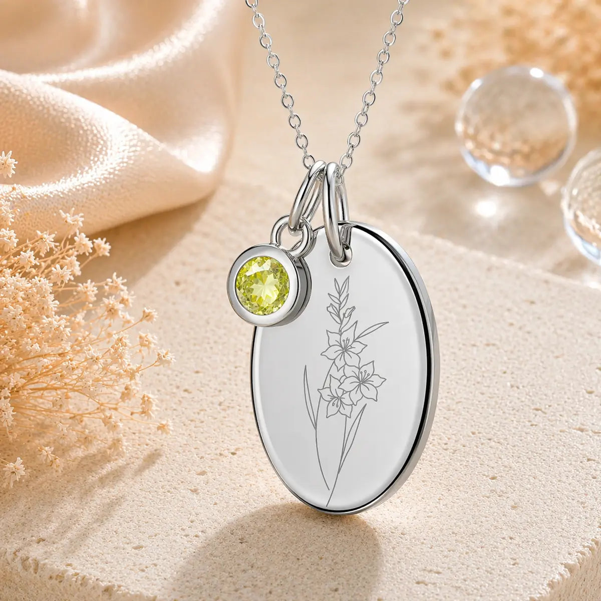 Anhänger Damen 925 Sterling Silber rhodiniert Geburtsblume Gravur - 15mm