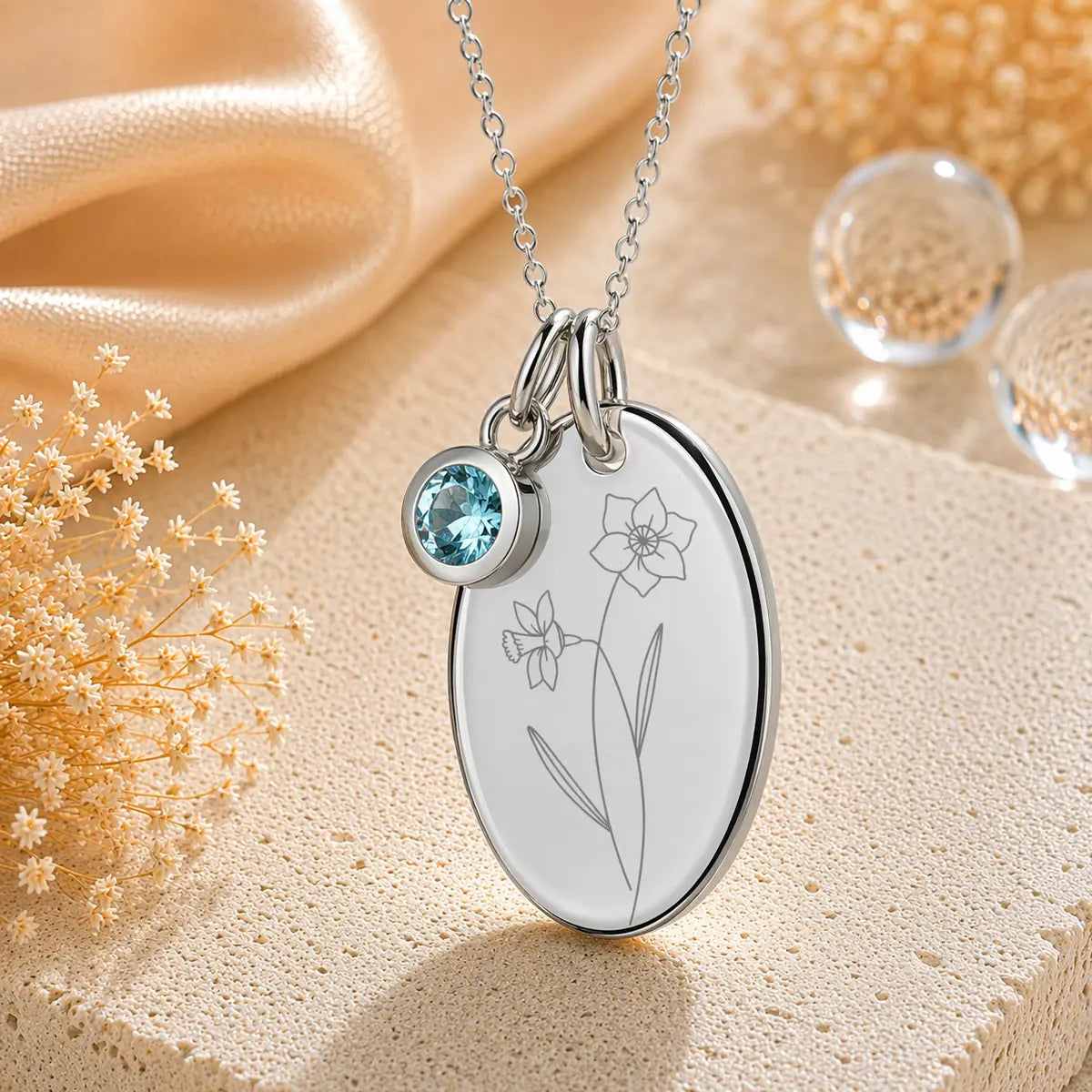 Anhänger Damen 925 Sterling Silber rhodiniert Geburtsblume Gravur - 15mm