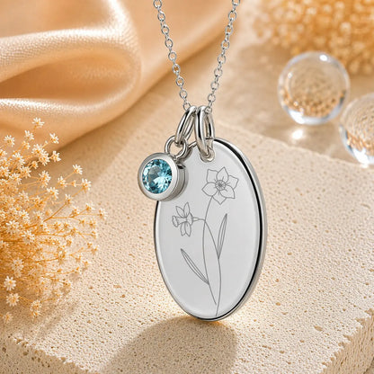 Anhänger Damen 925 Sterling Silber rhodiniert Geburtsblume Gravur - 15mm