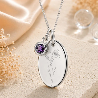 Anhänger Damen 925 Sterling Silber rhodiniert Geburtsblume Gravur - 15mm