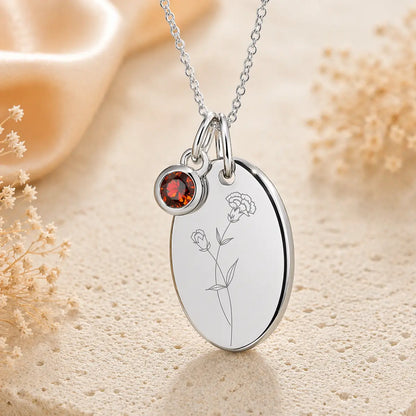 Anhänger Damen 925 Sterling Silber rhodiniert Geburtsblume Gravur - 15mm