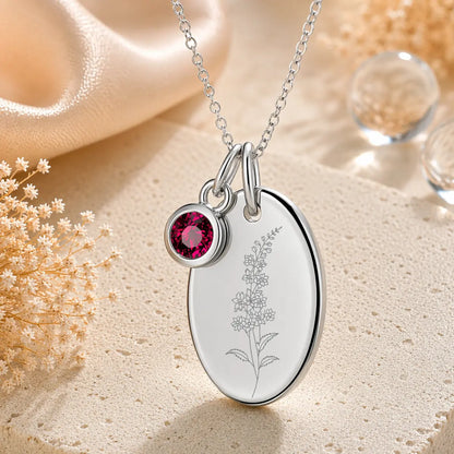 Anhänger Damen 925 Sterling Silber rhodiniert Geburtsblume Gravur - 15mm