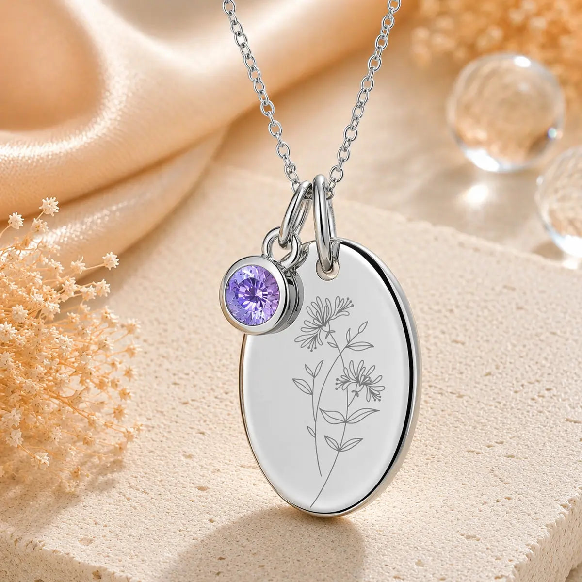 Anhänger Damen 925 Sterling Silber rhodiniert Geburtsblume Gravur - 15mm