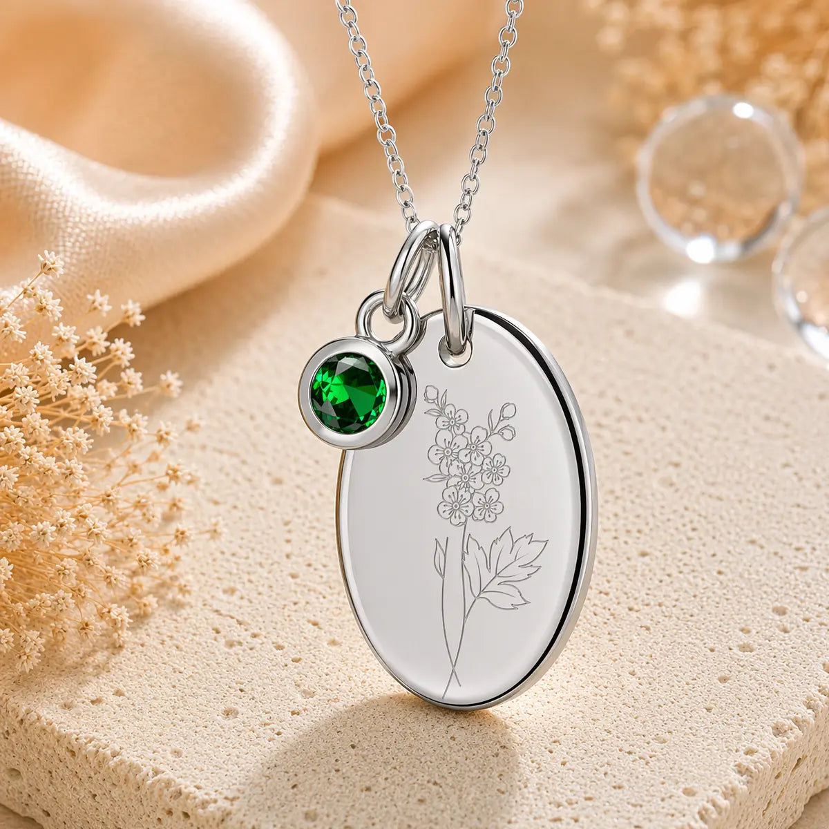 Anhänger Damen 925 Sterling Silber rhodiniert Geburtsblume Gravur - 15mm