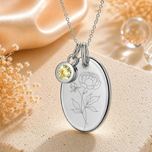 Anhänger Damen 925 Sterling Silber rhodiniert Geburtsblume Gravur - 15mm