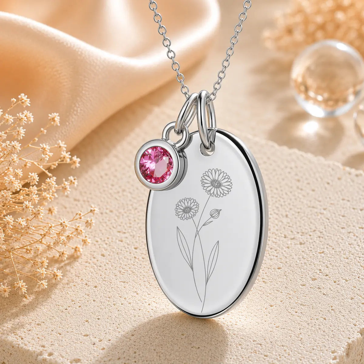 Anhänger Damen 925 Sterling Silber rhodiniert Geburtsblume Gravur - 15mm