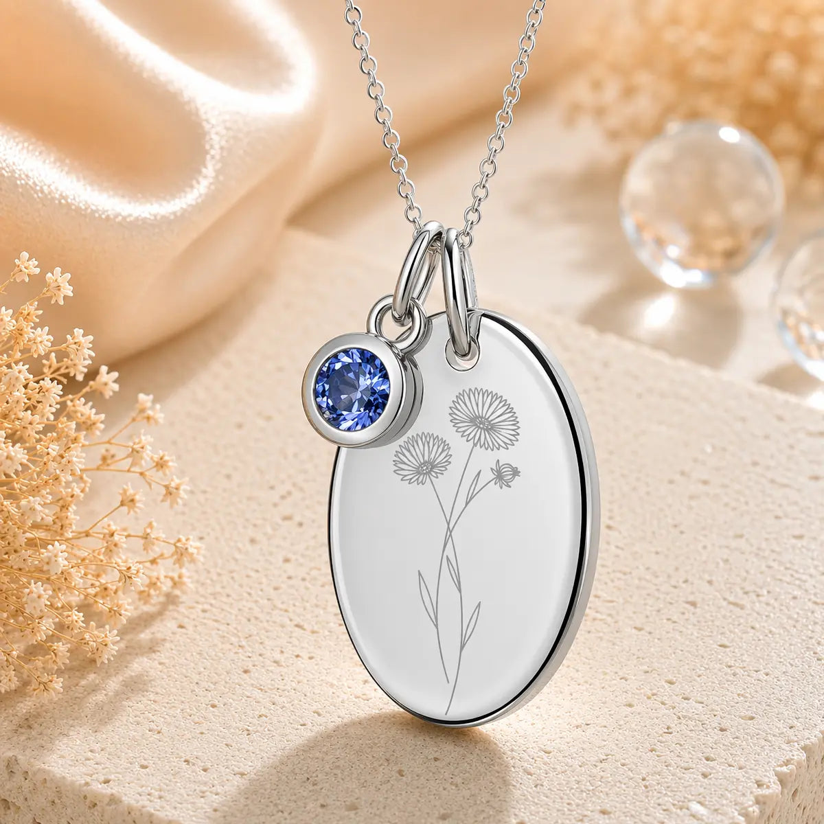 Anhänger Damen 925 Sterling Silber rhodiniert Geburtsblume Gravur - 15mm