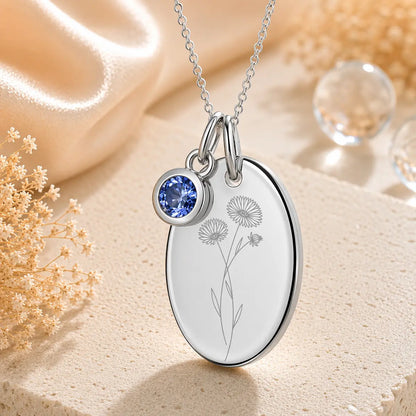 Anhänger Damen 925 Sterling Silber rhodiniert Geburtsblume Gravur - 15mm