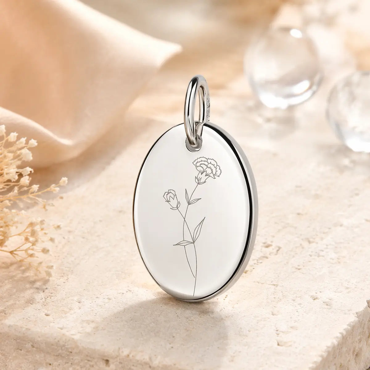 Anhänger Damen 925 Sterling Silber rhodiniert Geburtsblume Gravur - 15mm