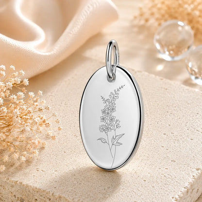 Anhänger Damen 925 Sterling Silber rhodiniert Geburtsblume Gravur - 15mm