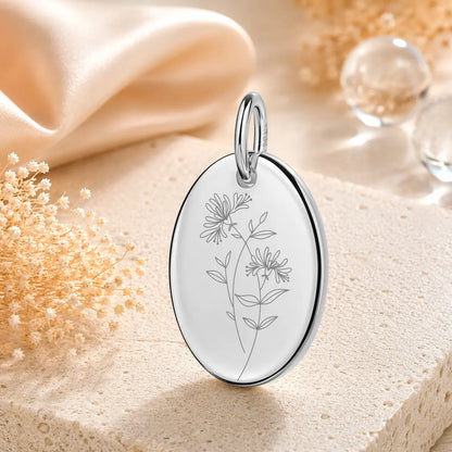Anhänger Damen 925 Sterling Silber rhodiniert Geburtsblume Gravur - 15mm