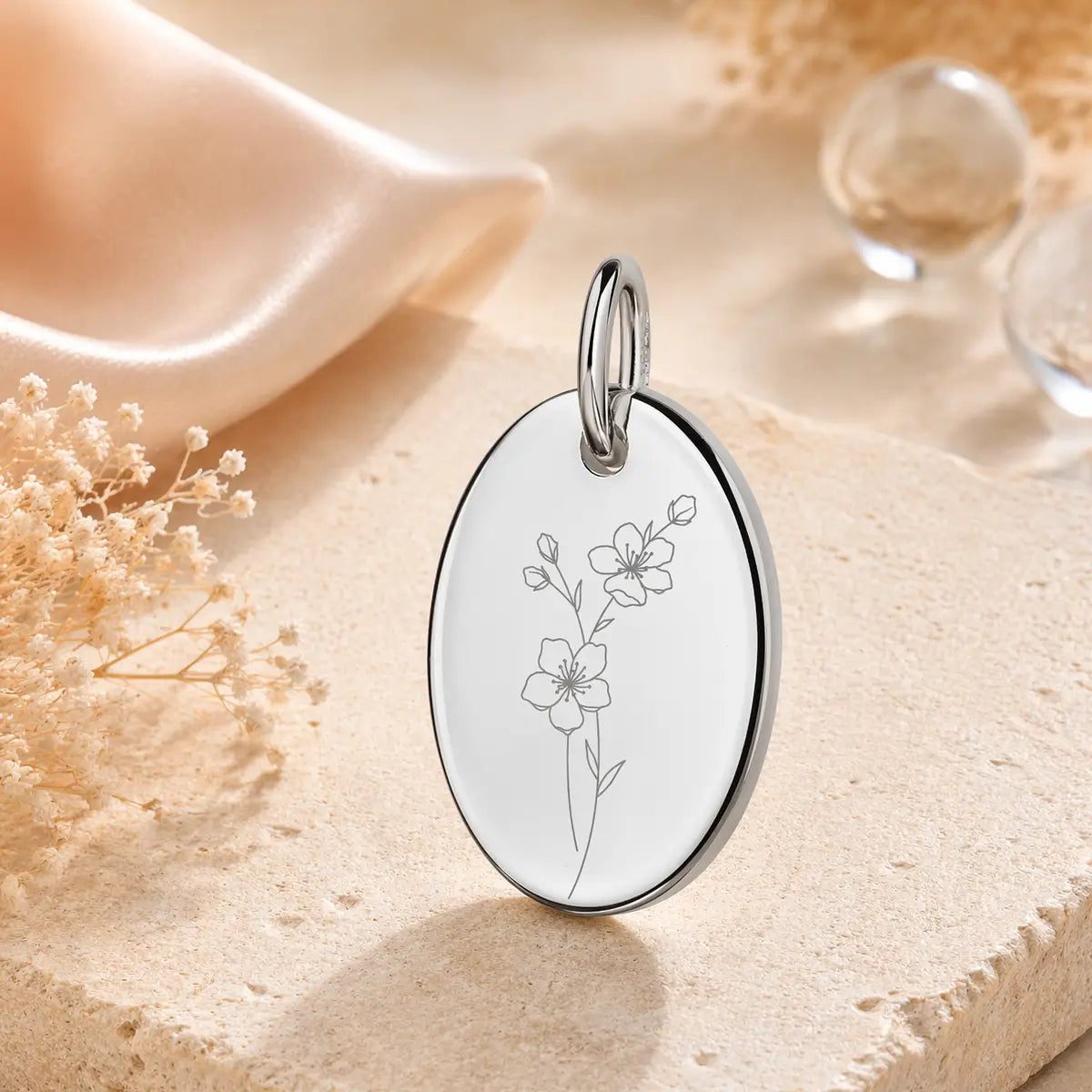 Anhänger Damen 925 Sterling Silber rhodiniert Geburtsblume Gravur - 15mm
