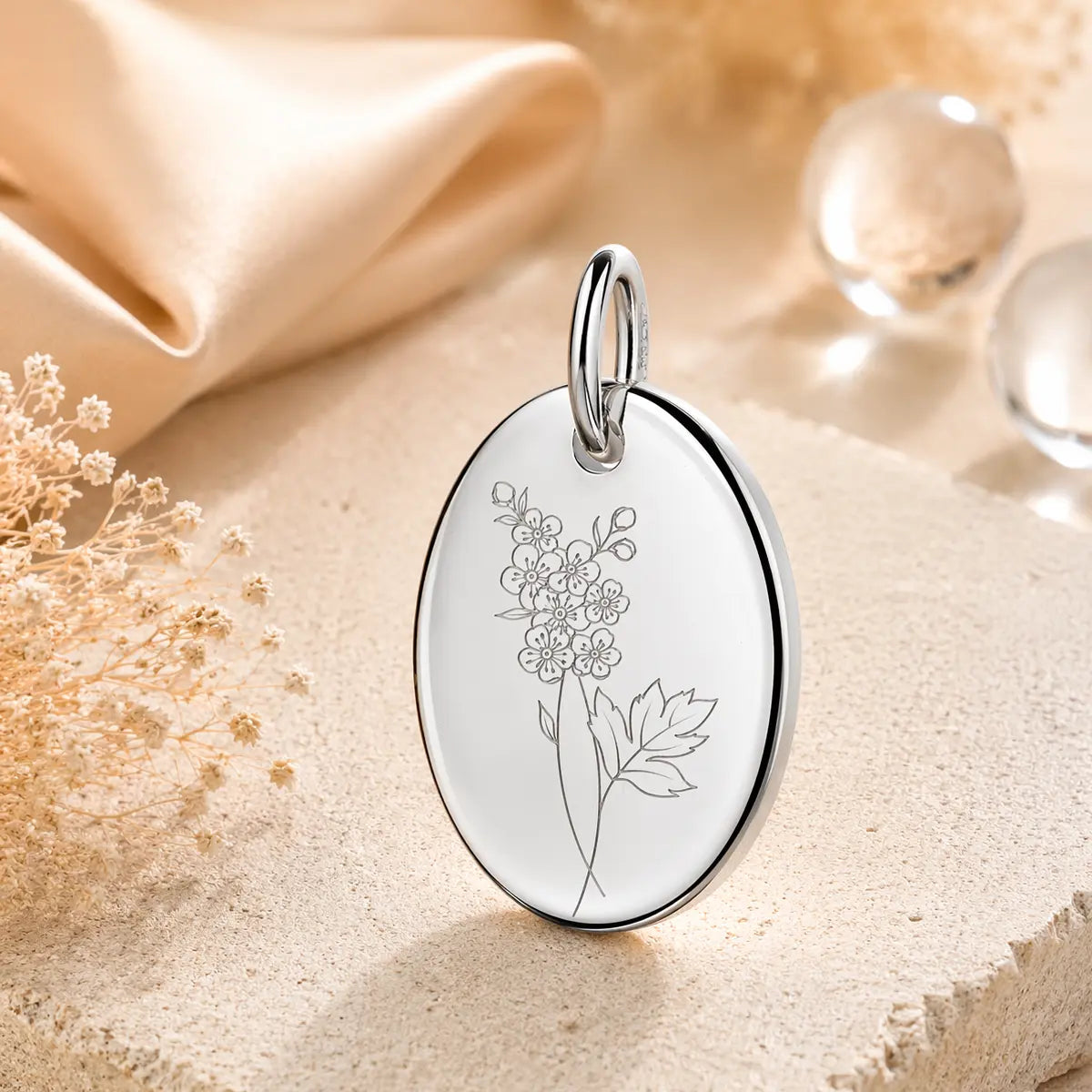 Anhänger Damen 925 Sterling Silber rhodiniert Geburtsblume Gravur - 15mm
