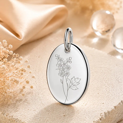 Anhänger Damen 925 Sterling Silber rhodiniert Geburtsblume Gravur - 15mm