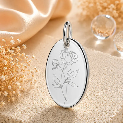 Anhänger Damen 925 Sterling Silber rhodiniert Geburtsblume Gravur - 15mm