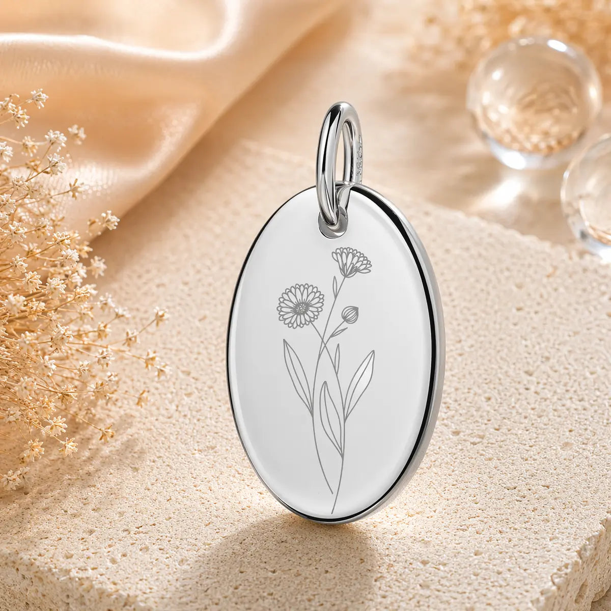 Anhänger Damen 925 Sterling Silber rhodiniert Geburtsblume Gravur - 15mm