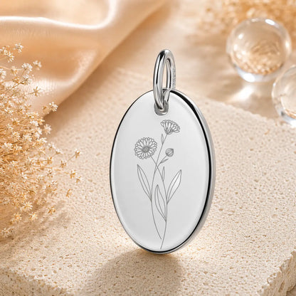 Anhänger Damen 925 Sterling Silber rhodiniert Geburtsblume Gravur - 15mm
