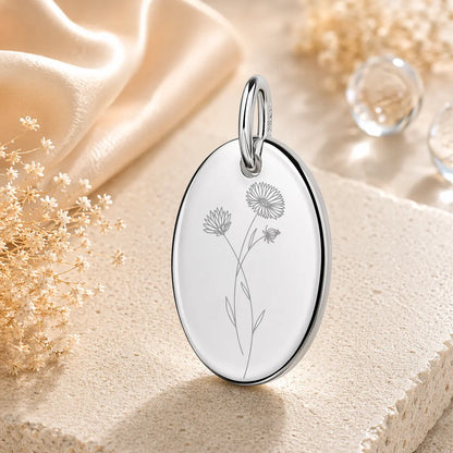 Anhänger Damen 925 Sterling Silber rhodiniert Geburtsblume Gravur - 15mm