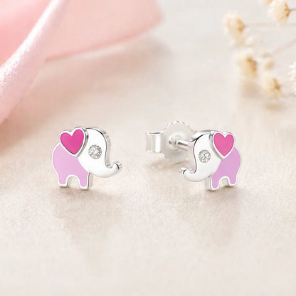 Ohrstecker Kinder 925 Sterling Silber rhodiniert Lack Elefant Zirkonia - 7,4mm