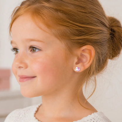 Ohrstecker Kinder 925 Sterling Silber rhodiniert Lack Elefant Zirkonia - 7,4mm