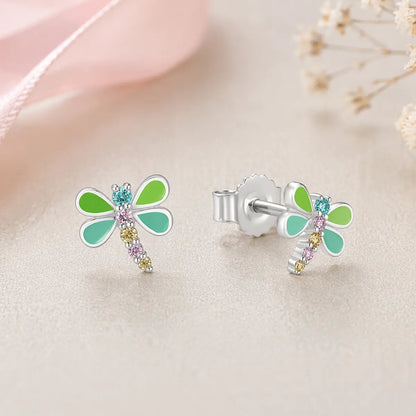 Ohrstecker Kinder 925 Sterling Silber rhodiniert Libelle Zirkonia bunt - 7,2mm
