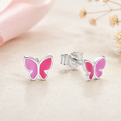Ohrstecker Kinder 925 Sterling Silber rhodiniert Lack Schmetterling - 5,6mm