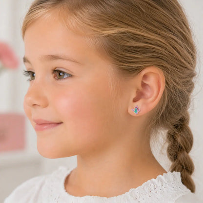 Ohrstecker Kinder 925 Sterling Silber rhodiniert Lack Vogel bunt - 7,5mm