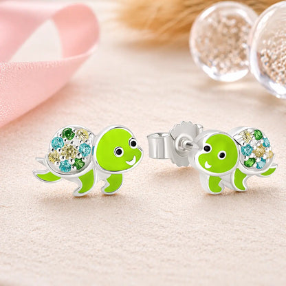 Ohrstecker Kinder 925 Sterling Silber rhodiniert Schildkröte Zirkonia 9,4mm