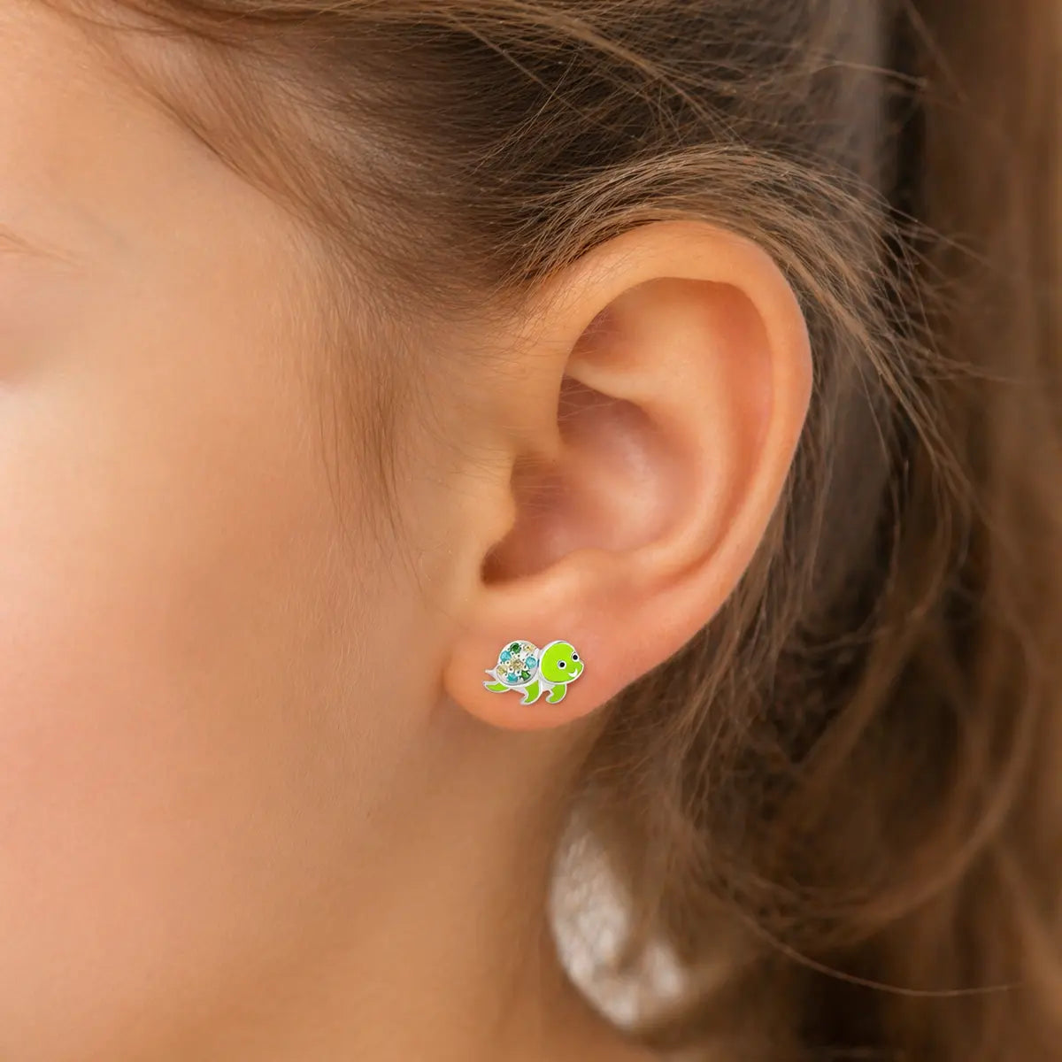 Ohrstecker Kinder 925 Sterling Silber rhodiniert Schildkröte Zirkonia 9,4mm