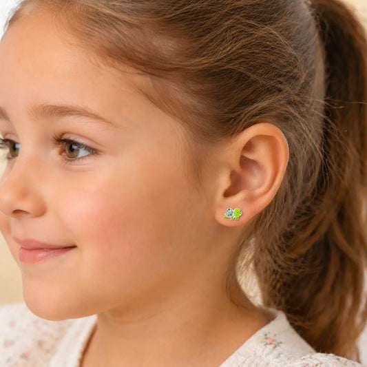 Ohrstecker Kinder 925 Sterling Silber rhodiniert Schildkröte Zirkonia 9,4mm