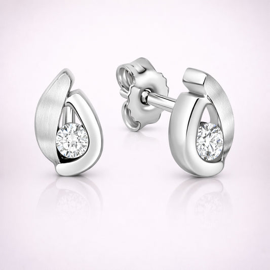 Damen Ohrstecker 925 Sterling Silber rhodiniert Glanz/Matt mit Zirkonia - 0,8cm