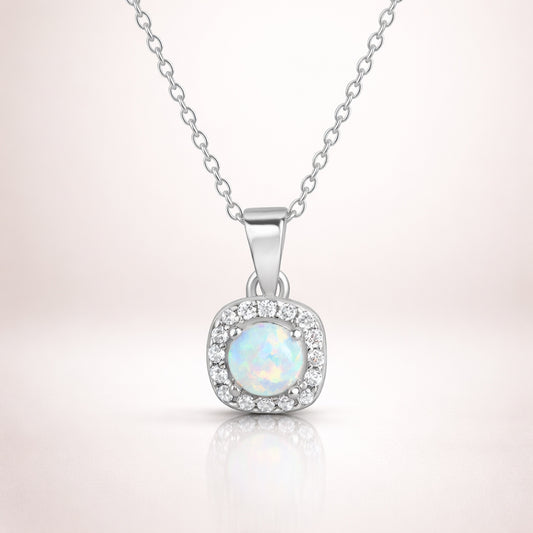 Damen Collier 925 Sterling Silber rhodiniert synthetischer Opal Zirkonia - 45cm