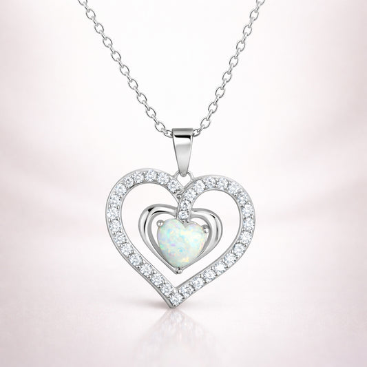 Damen Collier 925 Sterling Silber rhodiniert Herz synthetisch Opal Zirkonia - 45cm