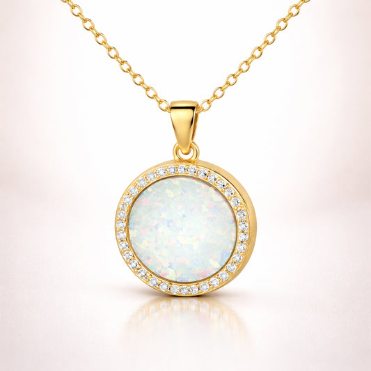 Damen Collier 925 Sterling Silber vergoldet synthetischer Opal Zirkonia rund - 45cm