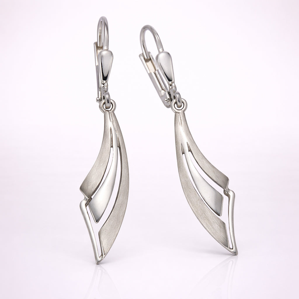 Damen Ohrhänger 925 Sterling Silber rhodiniert 3,5cm - Glanz/Matt geschwungen