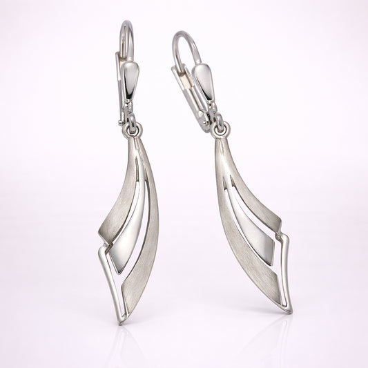 Damen Ohrhänger 925 Sterling Silber rhodiniert 3,5cm - Glanz/Matt geschwungen