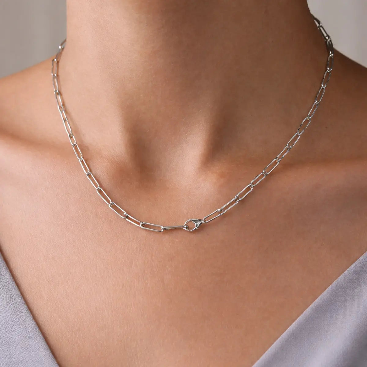 Gliederkette Damen 925 Sterling Silber rhodiniert Paperclip Stil - verschiedene Längen