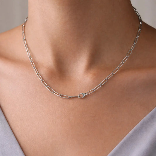 Gliederkette Damen 925 Sterling Silber rhodiniert Paperclip Stil - verschiedene Längen