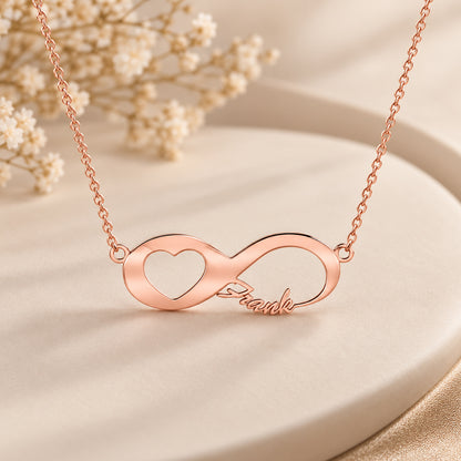 Infinity Namenskette mit Herz - 925 Sterling Silber - Silber | Vergoldet | Rosévergoldet mit Wunschname